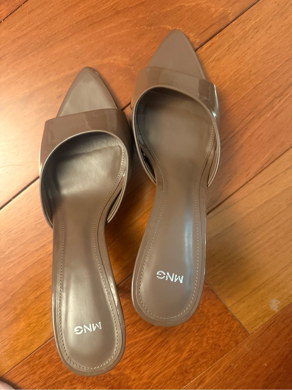Mango Chocolate Brown Pointed-Toe Slide Mules heels